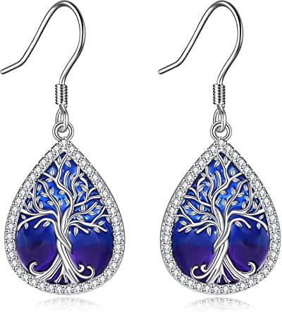 DAYLINLOVE Tree Of Life Örhängen 925 Sterling Silver Tree Of Life Emalj Teardrop Dangle Drop Örhängen Skotska Nordiska Hedniska Smycken Gåvor för Kvinnor Flickor Livets Träd Älskare