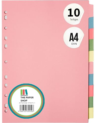 Filavdelare A4, 10 delar mappdelare för ringpärmar och spakarkfiler (1 pack) pärm- och ämnesavdelare med skrivbara indexflikar - The Paper Shop