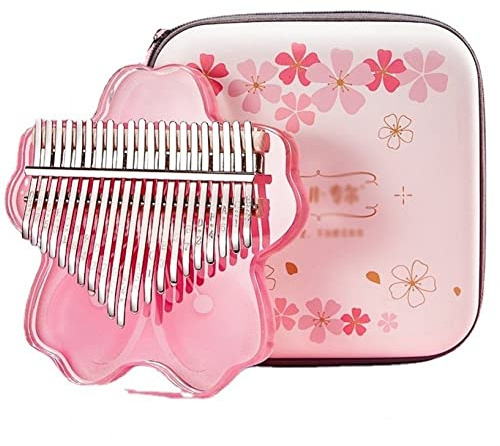 Lipfer Piano Mignon Kalimba 17 Clé Rose De Cerise Rose Fleur en Forme De Mini-Doigt Transparent Piano Kalimba Instrument De Musique pour Enfants Idées Cadeaux De Noël