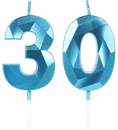 Yiran Kerzen zum 30. Geburtstag, Zahl 30, blau, für Kuchen, Happy, Topper Dekorationen, Jungen, Männer, Party, Hochzeitstag, Zubehör, LZ-LS-30