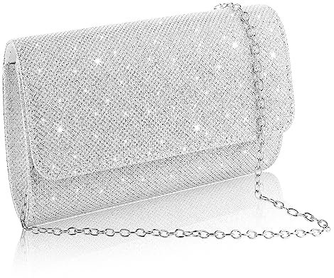TIESOME Kettentasche, Clutch Damen, Glitzer Abendtasche, Elegante Envelope Tasche Umhängetaschen für Hochzeit Party Freizeittermin für Hochzeit Party Bankett (Silber)