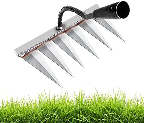 Yusheng Râteau de jardin, râteau en métal, râteau à feuilles, râteau à main, petit balai lourd, pour désherber, desserrer, semer, 4/5/6/7 dents