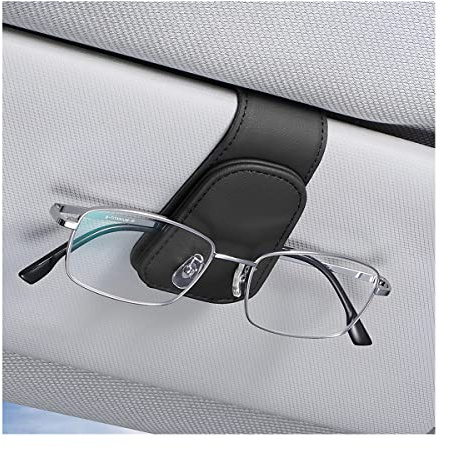 CGEAMDY Brillenhalter für Auto Sonnenblende, Auto Visier Brille Halterung, Magnetischer Leder Brillenhalter Clip, Ticket Karten Clip Brillen Halterung Geschenke (Schwarz)