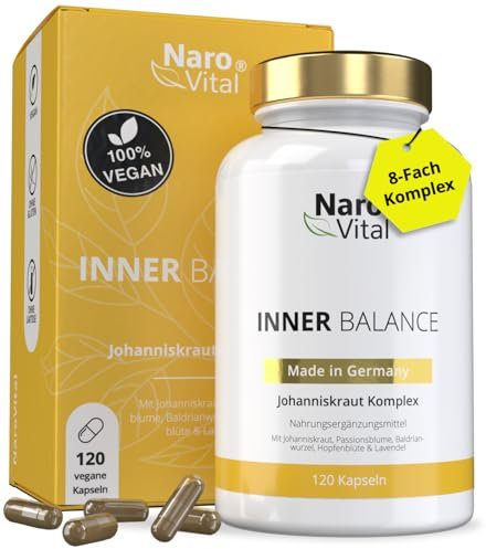 Johanniskraut Komplex - Passionsblume, Baldrian, Hopfen & Lavendel Extrakt Kapseln hochdosiert - Anti Stress - Stimmungsaufheller & Beruhigungsmittel - 120 Kapseln I NaroVital Inner Balance