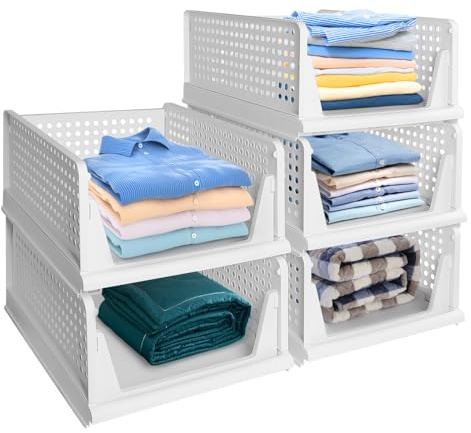 SWAWIS 5Pcs Stapelbare Kleiderschrank Aufbewahrungsbox, Faltbare Plastik Lagerkisten Schublade, Organizer Regal für Schlafzimmer Küche Badezimmer