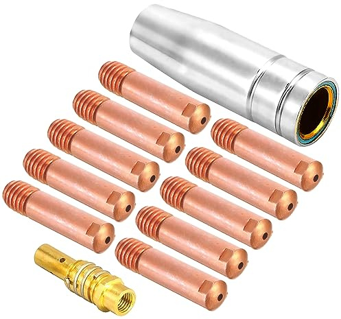 Mecmbj Schweiß Zubehör Set, 12 Stücke, für AK15 Torch Gun Schweißgerät | Verschleissteile Set, 1 Gasdüse Konischb 10 Stromdüse M6 1.0 mm 1 Düsestock passend MIG Welder Verbrauchsmaterial Zubehör