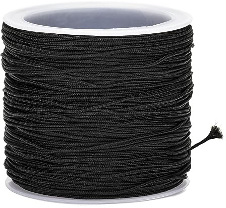 G2PLUS 0.8mm Black Nylon Cord, 100m Satin Braided Cord for Roman Blinds, Jewelry Making, Chinese Knot Crafts