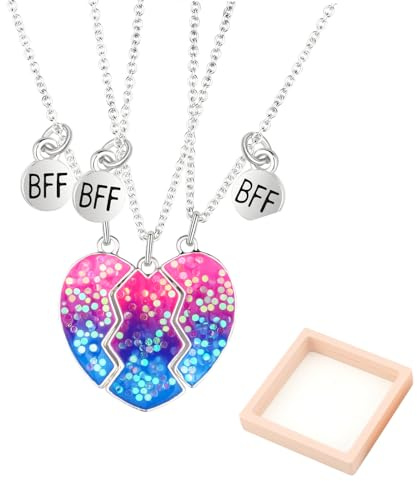 RTRTGS 3 Stück BFF-Ketten Beste Freunde Freundschaftskette Halskette Geburtstagsgeschenke Kette Anhänger Geschenke für Mädchen (rosa und blau)