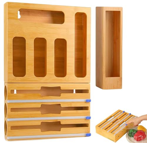 Beutel-Organizer mit Druckverschluss, 25,98 Zoll Alufolien-Organizer, Beutel-Organizer, Wickel-Organizer mit Cutter und Etiketten, Küchen-Beutel-Organizer und Aluminiumfolienspender für Schublade, Wic