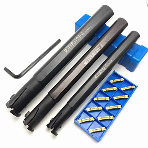 Ensemble d'outils de tournage de tour, MGIVR2016-2 MGIVR2520 MGIVR2520 MGIVR3125-1.5 / 2/3/4 Porte-outil de rotation de trou de rotation de la gorge intérieure CNC Porte-outils + 10pcs Outil de coupe