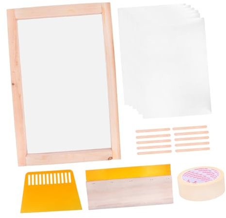 HAPINARY Holzrahmen Netzfertigungsset Mit Rakel Schaber Inkjet-transparentfolien Abdeckbandrolle Holzfolien Zum Druck Von Mustern