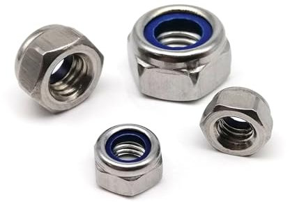 Aqxypas Linksgewinde M4 M5 M6 M8 M10 M12 M16 Edelstahl 304 A2 Rückwärtsdrehung Sechskant Nyloneinsatz selbstsichernde Mutter Nylock-Kontermutter (Size : 50pcs M5)