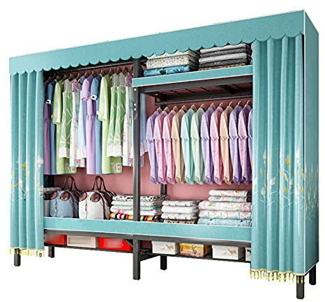 Kleiderschrank in Canvas-Optik, einfacher Kleiderständer zur Aufbewahrung im Schrank, Stabiler, Schwerer Schrank mit Kleiderstange für Schlafzimmer, Umkleideraum (Größe: 180 x 200 x 50 cm)