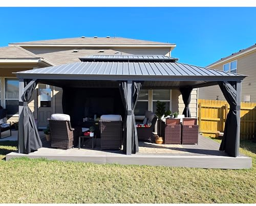 PURPLE LEAF Hardtop Gazebo 12' x 20' Gazebo with Galvanized Steel Double Roof and Aluminum Frames All Weather Wind Resistance Heavy Duty Large Pavilion Gazebos for Patio Deck Garden, Light Grey