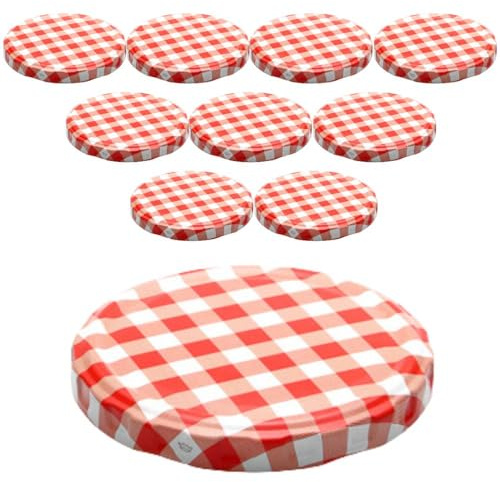 mikken 10 Deckel TO 82/8,5 cm für Marmeladengläser Twist-Off Ersatzdeckel Schraubdeckel für Sturzgläser und Einmachgläser rot/weiss kariert