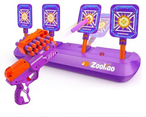 Zookao Electronic Shooting Target Set with Toy Blaster, Auto Reset Digital Scoring 4 Targets, Nerf Gun Compatible Shooting Game Toys for Kids Ages 6-12, Boys & Girls Birthday