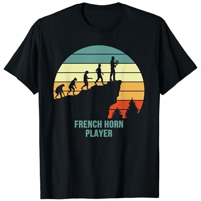 FRENCH HORN PLAYER retro sunset Evolution Musiker Doppelhorn T-Shirt