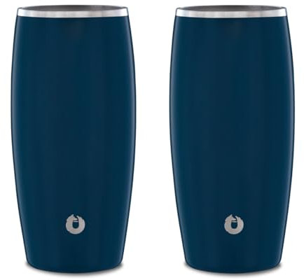 Snowfox Vaso de cerveza de acero inoxidable aislado al vacío de alta calidad, accesorios de bar para el hogar, vasos, bebidas heladas que se mantienen frías, 18 onzas, juego de 2, azul marino