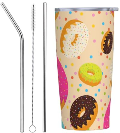 VOSERY Botella de agua de 20 onzas con tapa y popote, vaso aislado de acero inoxidable, taza de café de viaje, vaso personalizado