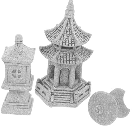 Happyyami Lot De 3 Mini Statues De Pavillon en Pierre pour Décoration De Jardin pour La Maison L'extérieur