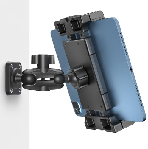 OHLPRO Tablet Wandhalterung für iPad 5–17 Zoll, 360° Drehbare Halterung mit Dual-Kugelkopf, Schwenkbarer Arm, Wandmontage mit Schrauben, ideal für Küche, Büro, Fitnessraum, Bad, Lager