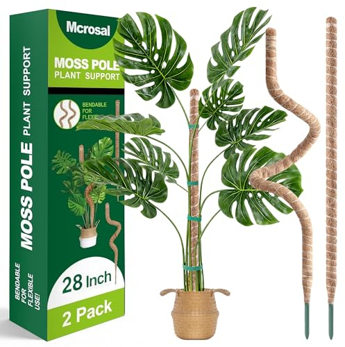 MCROSAL 2 Pack 28'' Bendable Moss Pole Monstera Plant Support for Indoor Climbing Plants, Tall Plant Stick Support Stake for Potted Plants, Pothos, Philodendron