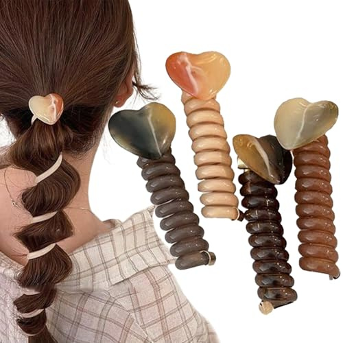 Spiralhaarspulen, Spiralhaarbindungen für dickes Haar | Pferdeschwanzhalter ohne Schaden | 4x Set Elastic Dehne lockige dünne Kopfbedeckung für Brötchen Zöpfe