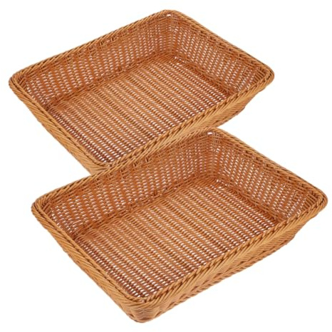 Cestino Intrecciato Rettangolare Pp per Pane e Frutta, 2 Pezzi | Servire Ospiti e Tenere in Ordine Oggetti Domestici, Finitura Liscia e Rustica
