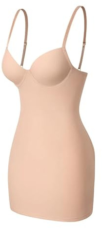 MTKSFDC Fond De Robe Invisible Robe Gainante for Femme, Body, Lingerie, Corset, avec Soutien-Gorge intégré, Lisse et sans Coutures(Beige,M)