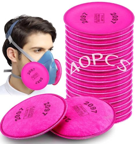 20 Pairs (40PCS) 2097 Pink Filter Cotton for Respirator Mask, Gas Mask Replacement Filter Compatible with 6000,6200,6800 Dust Mask, Against Dust, Particulate,Organic Vapors