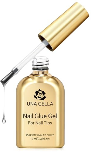 UNA GELLA 9 in 1 Gel Nail Glue U V Light Super Hold for Gel Nails Tips, 10 ml Brush On Nail Glue for Light-color Press On Nails, Rhinestones, Base coat, Blooming Art, Acrylic Tips Lamp Needed