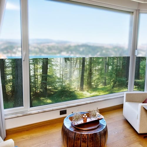 Vinilos para Cristales Paisaje Verde Vinilo Adhesivo Cristal Translucido Vinilo Opaco para Ventanas Anti Sol Window Film Privacidad Pegatina Cristal Privacidad Baño Cocina 38x120cm/1 Pcs