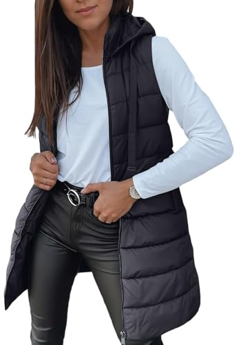 Steppweste Damen Mit Kapuze - Daunenweste Lang Winterweste Ärmellose Longweste Weste Dünne Leicht Steppjacke Daunen Warm Große Größen Wintermantel Winter Damenweste Übergangsjacke