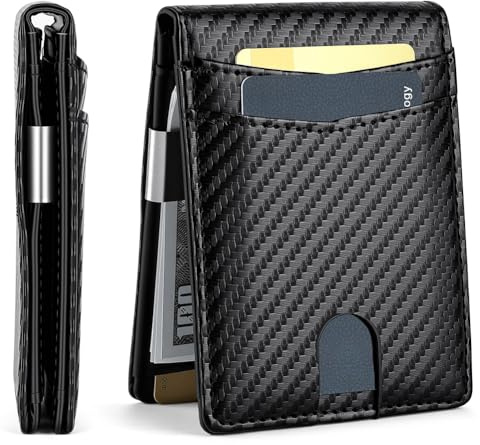 AOOSA Smal plånbok för män, blockerande plånbok med RFID-kort, minimalistisk kreditkortshållare, minimalistiska plånböcker, sedelklämma och ID-fönster med presentförpackning, a, Minimalistisk