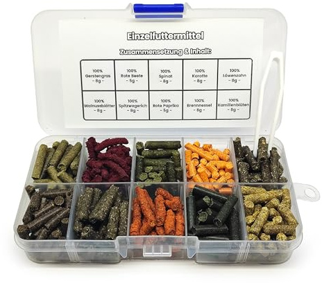 Futtersticks Probier Set - 74g /10 Sorten | Hochwertiges Futter für Aquarium & Terrarium > Garnelen, Schnecken, Krebse, Welse UVM. | Inkl. Box & Pinzette | Made in Germany