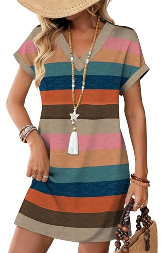 Cuptacc Robe Femme Chic et Elegant Robe Boheme Ete Rayures Bloc Couleur L