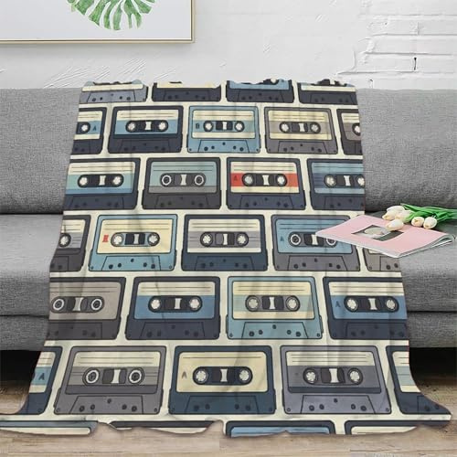 3D Printed Retro cassette tapes Fluffy Blanket Ultra Soft Warm Bedding Vintage audio design Throw Blanket Wrinkle Resistant Machine Washable for Campers Travellers Families 40x50inch(100x130cm)