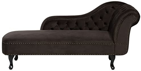 Beliani Retro Récamiere im Chesterfield Style Samtstoff rechtsseitig Dunkelbraun Nimes