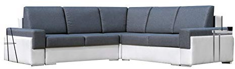 mb-moebel Großes Ecksofa mit Schlaffunktion Eckcouch mit Zwei Bettkasten Sofa Couch Wohnlandschaft L-Form Polsterecke Bruno III (Dunkelgrau + Weiß)