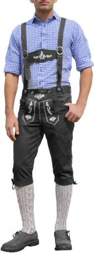 German Wear Pantaloni tradizionali al ginocchio, jeans con bretelle, Nero , 64