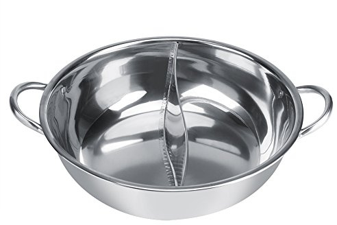 Appareil Fondue Chinoise Hot Pot En Acier Inox Pot À Soupe Deux Saveurs Marmite À Fondue Convient Aux Cuisinières À Induction Cuisinières À Gaz Utensiles Cuisine Sans Couvercle (31Cm)