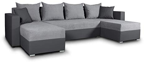 Wohnlandschaft mit Schlaffunktion Beno - U-Form Couch, Ecksofa mit Bettkasten, Couchgranitur mit Bettfunktion, Polsterecke, Big Sofa, Polstergarnitur (Dunkelgrau + Grau (Cayenne 1118 + Enjoy 21))