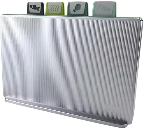 Chopping Board Set, 4 Colour Coded indexed Style tabs, Large, Tough, Plastic, for Meat, Fish, Cooked Food and Veg. FDA/LFGB Certified. Dishwasher Safe