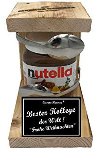Geschenkideen Weihnachten lustig für Kollege Geschenkidee Nutella 450 g Glas Eiserne Reserve Löffel Nutella Bester Kollege der Welt Frohe Weihnachten