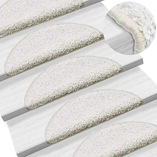 Festnight 15 STK Stufenmatten Weiss 56 x 20 cm | Geraeuschdaempfend, rutschfest und Warm Treppenstufen Matten Set für Stufen, 100% PP, Getuftet, 700 g/m2