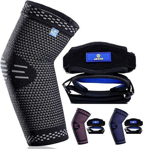 ABYON Ellenbogenbandage 3 Stücke, Kompression Ellenbogen Bandage mit Tennisarm Bandage für Herren Damen Tennis, Golf, Arthritis, Sehnenentzündung, Gelenkschmerzen, Schwarz, M