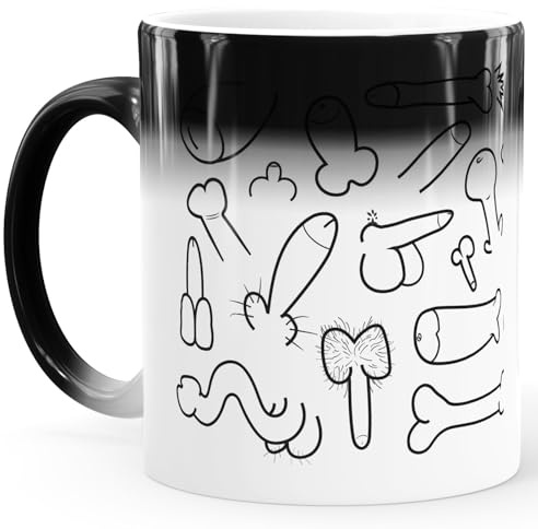 MoonWorks® Zaubertasse Farbwechsel Tasse Penis-Muster Fun-Motiv Pimmel-Becher Bürotasse Aufdruck lustig Weiss Magic-Tasse