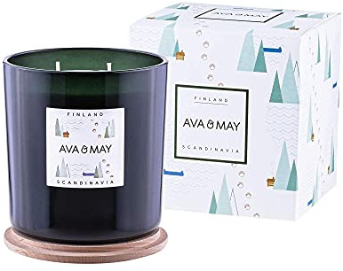AVA & MAY Candela grande Finlandia (500g) – Candela vegana in vetro dal profumo speziato di finocchio, chiodi di garofano e ambra – Candele profumate realizzate a mano
