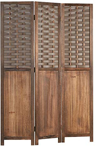 Homestyle4u 2000, Paravent Raumteiler Holz Braun 3 teilig Rattan Optik Trennwand Sichtschutz