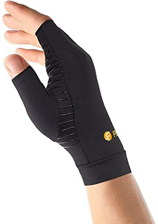 Fititude: Coppia di guanti a compressione in rame arricchito, mezze dita, aiuta a recuperare da artrite, gonfiore, sollievo dal dolore alle articolazioni e alle mani